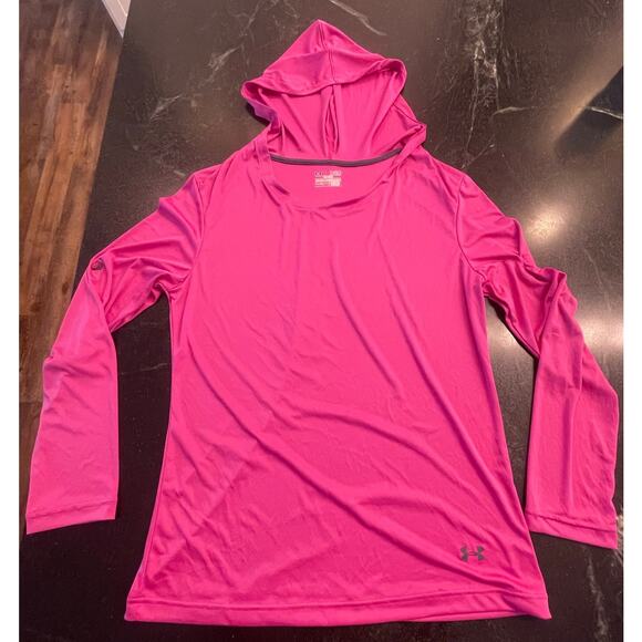 Under Armour Tops - Under Armour heatgear semi-fitted Fuschia hooded shirt XL